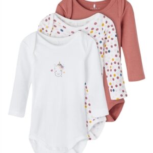 NAME IT 3-Pak ØKO Body Langærmet Withered Rose