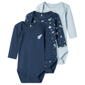 Name It 3pak Bodystocking i Space blå til baby