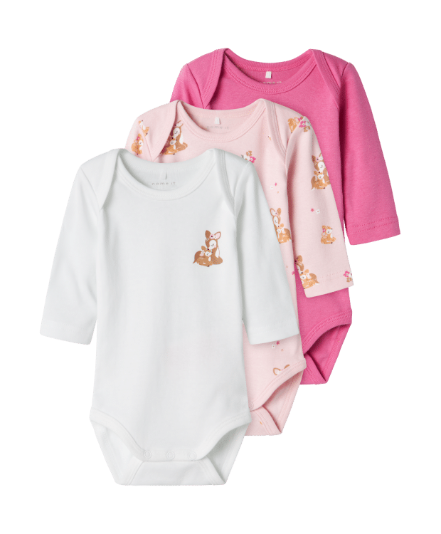 Name It 3pak Bodystocking i lyserød med hjorte til baby