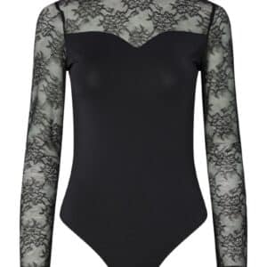 Pieces - Bodystocking - Milly LS Lace Bodystocking - Black