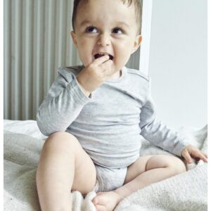 JBS langærmet lysegrå bambus-bodystocking til baby - 56 - 98
