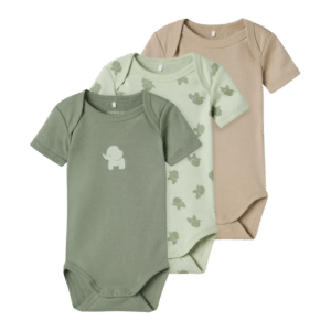Name It 3-pak bodystockings i grøn med elefanter til baby