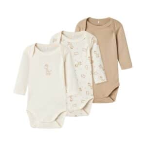 Name It 3pak Bodystocking i beige med giraf til baby