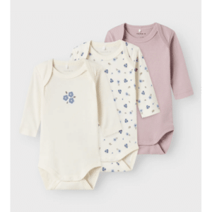 Name It Baby 3-pak langærmede bodystockings med blomsterprint til piger