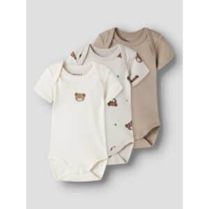 Name It 3-pak kortærmet body i beige og brun med bjørne til børn
