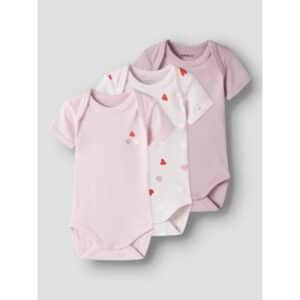 Name It 3-pak kortærmet body i rosa og lilla med hjerter til piger