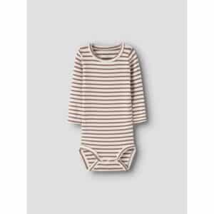 Name It Bani langærmet body i lysebrun stribet til børn