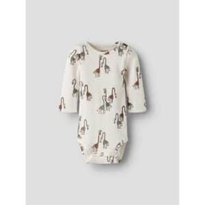Name It Fridolin langærmet body i beige meleret med print til drenge