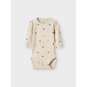 Name It Nutti langærmet body i beige med blomster til piger